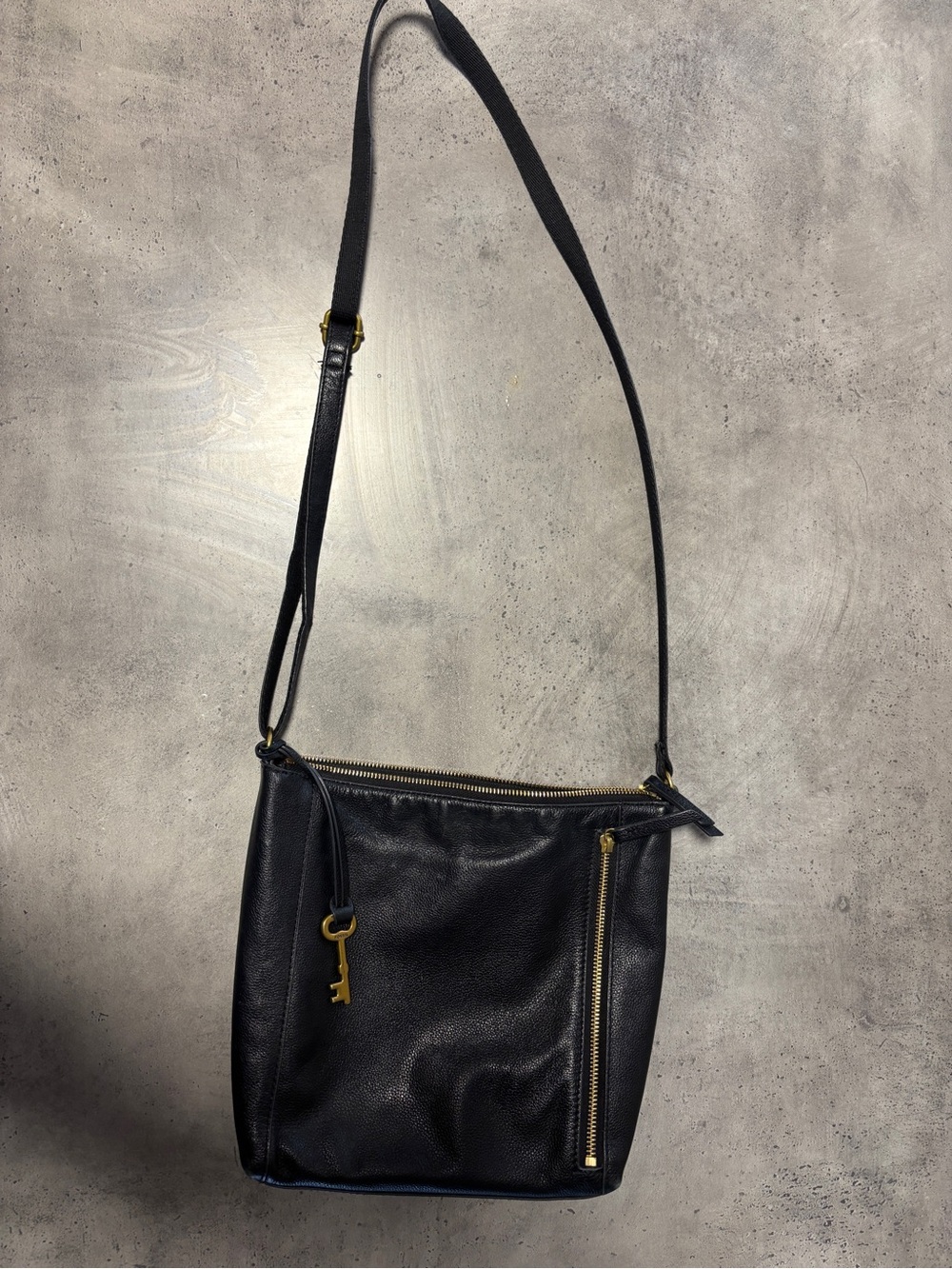 Fossil Tara Crossbody Bag, Black Leather, Gold Hardware